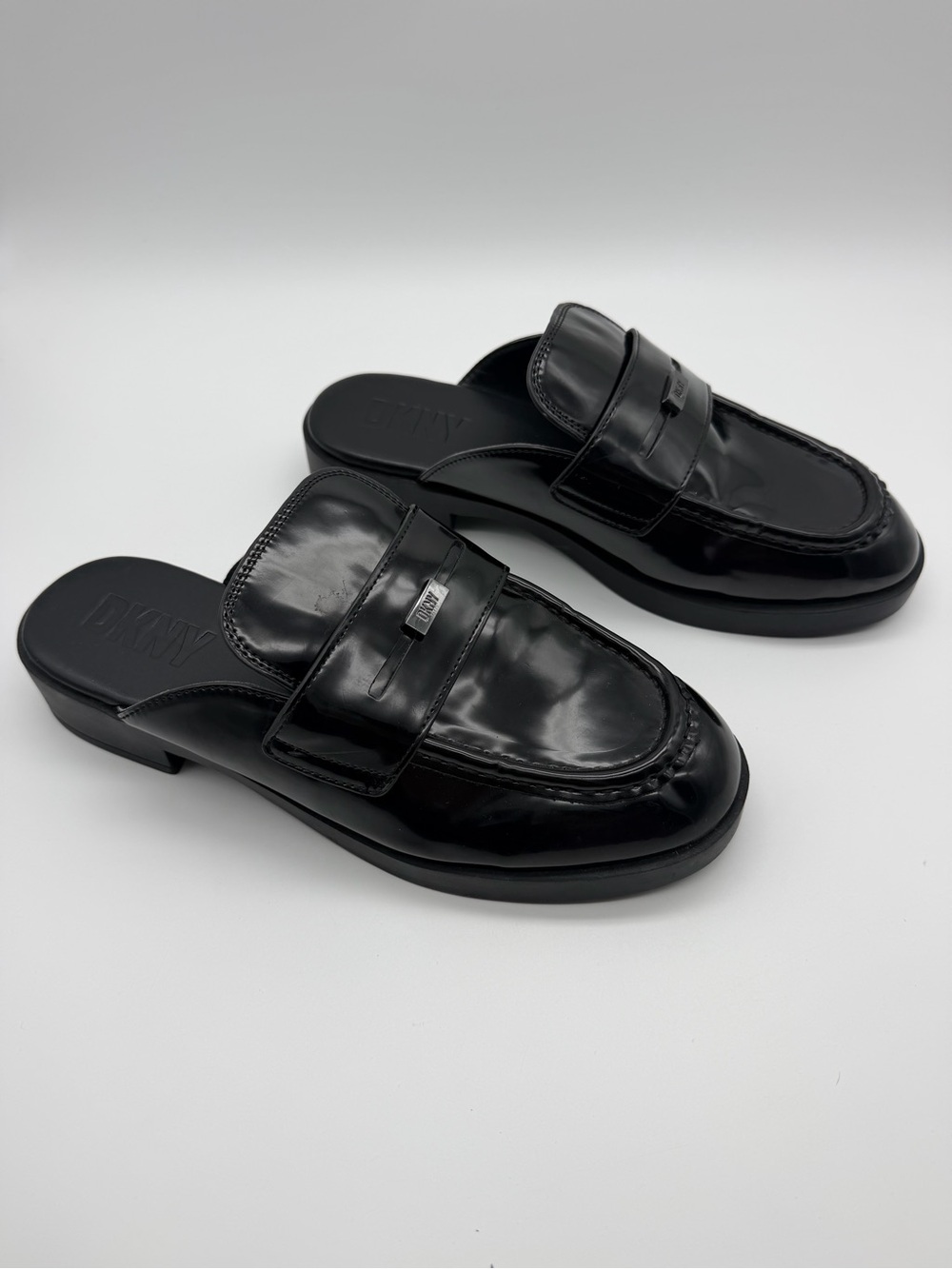 DKNY Black Patent Slip on Loafer Mule Size 9